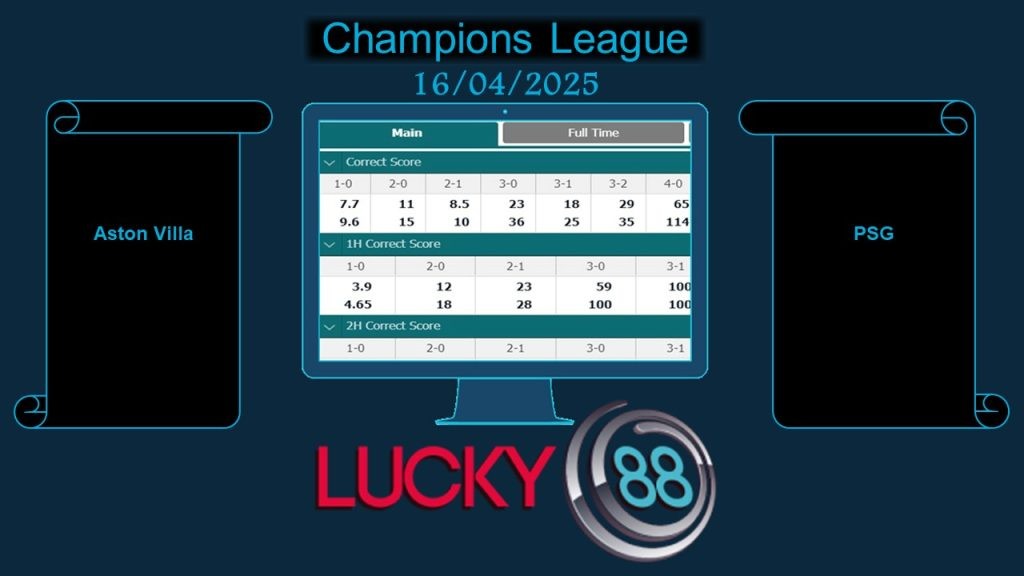 LUCKY88 Aston Villa vs PSG, Soi kèo bóng đá hôm nay 16/04/2025, Champions League
