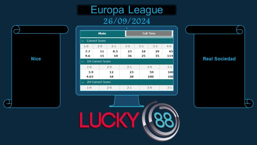 LUCKY88 Nice vs Real Sociedad, Soi kèo bóng đá hôm nay 26/09/2024, Europa League